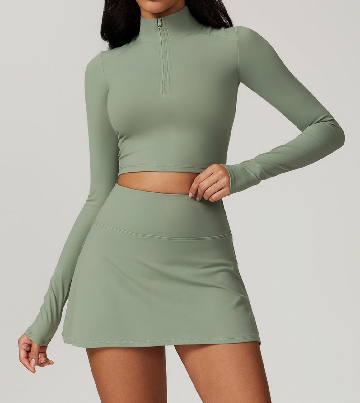 Poza cu bustiera cu maneci lungi verde BYMO