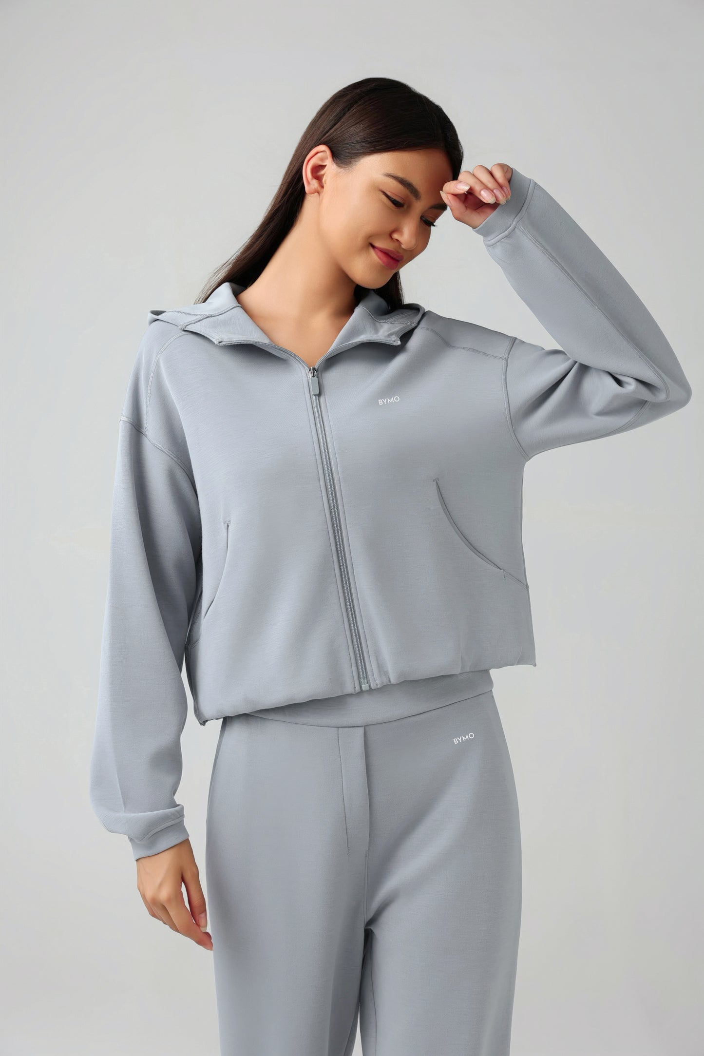 Poza din fata pantaloni albastru deschis pentru fitness BYMO